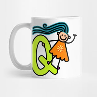 Letter Q for girls alphabet Kids Colorful Cartoon Character Mug